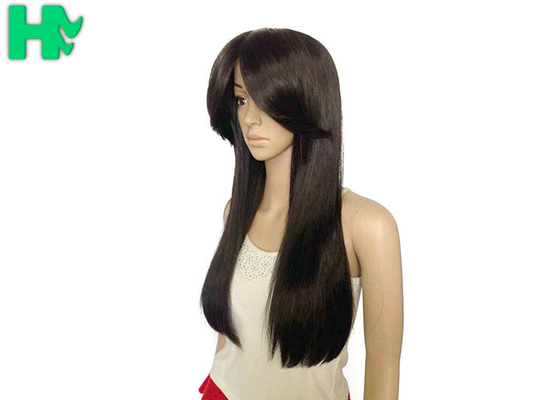Adult 22 Inch Black Long Synthetic Wigs / Natural Hairline Full Lace Wigs