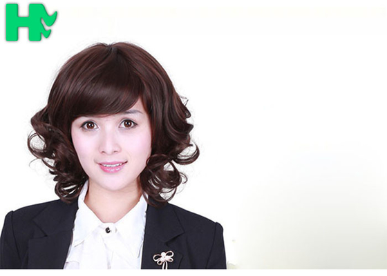 100% Density Short Cut Coarse Lady Deep Brown Hair Wig / Synthetic Bob Wigs