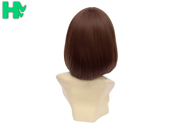 Short Wave Pure Brown Synthetic Hair Wigs For Lady / Heat Safe Synthetic Wigs