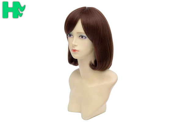 Short Wave Pure Brown Synthetic Hair Wigs For Lady / Heat Safe Synthetic Wigs