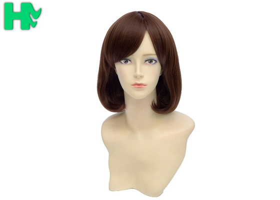 Short Wave Pure Brown Synthetic Hair Wigs For Lady / Heat Safe Synthetic Wigs