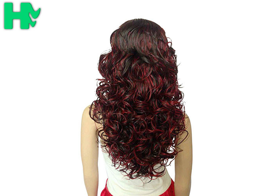 Fashion Black / Red 22 Inch Long Synthetic Wigs For Ladies Curly Wave Hair