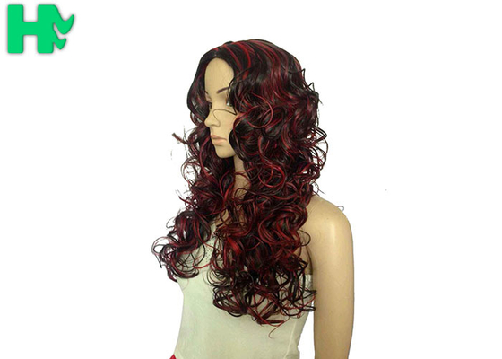 Fashion Black / Red 22 Inch Long Synthetic Wigs For Ladies Curly Wave Hair
