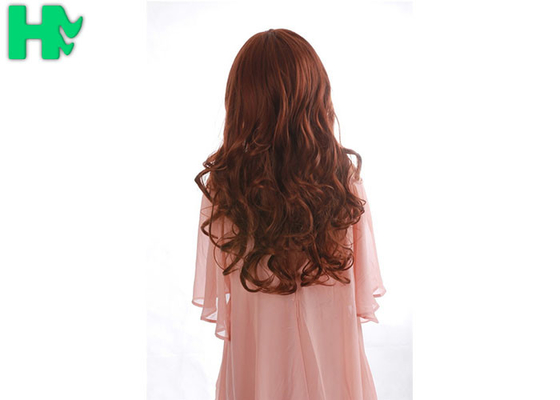 Red Body Wave Left Side Part None Lace Long Synthetic Wigs / Heat Resistant Fiber Hair