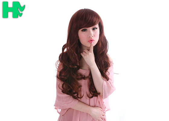 Red Body Wave Left Side Part None Lace Long Synthetic Wigs / Heat Resistant Fiber Hair