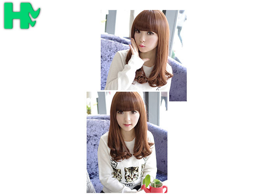 14 Inch Brown Wave C Parting Heat Resistant Synthetic Hair Wigs For Young 100% Density