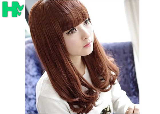 14 Inch Brown Wave C Parting Heat Resistant Synthetic Hair Wigs For Young 100% Density