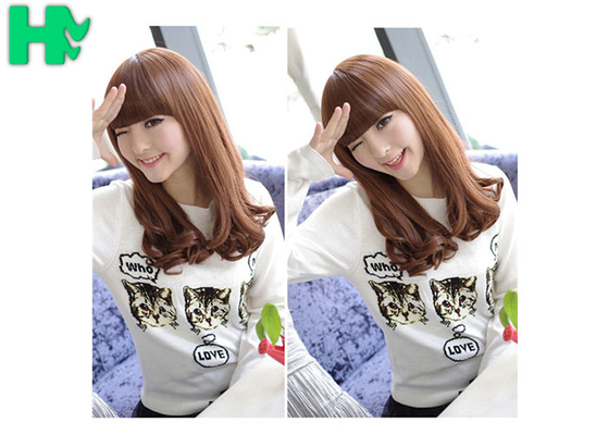14 Inch Brown Wave C Parting Heat Resistant Synthetic Hair Wigs For Young 100% Density