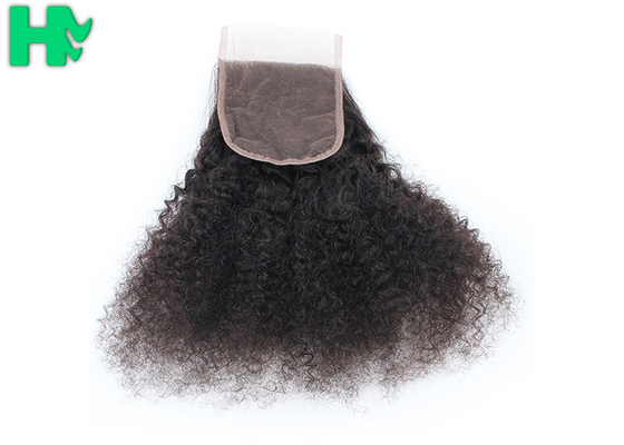 Comfortable Soft Silk Base Brazillian Human Hair Closure Kinky Curly Style