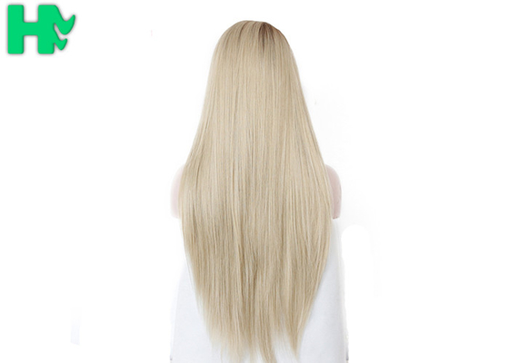 Half Hand Tied Cosplay Sexy Light Yellow Synthetic Wigs 26 Inch For Adult Makeup