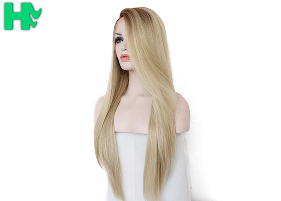 Half Hand Tied Cosplay Sexy Light Yellow Synthetic Wigs 26 Inch For Adult Makeup