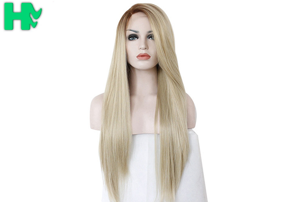 Half Hand Tied Cosplay Sexy Light Yellow Synthetic Wigs 26 Inch For Adult Makeup