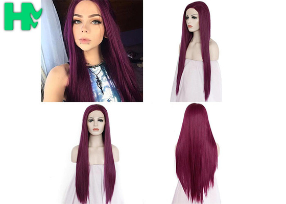 Cosplay Long Straight Hairnet Wig Synthetic Pure Red Color For Women Wave Party