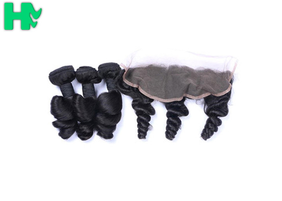 8’’ -  30’’ Loose Wave Virgin Hair / Brazillian Hair Bundles With 13*4 Closure