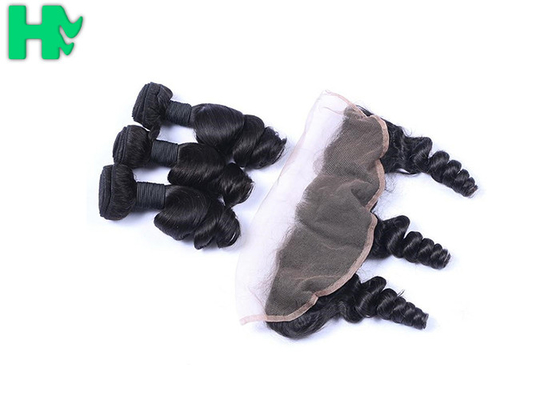 8’’ -  30’’ Loose Wave Virgin Hair / Brazillian Hair Bundles With 13*4 Closure
