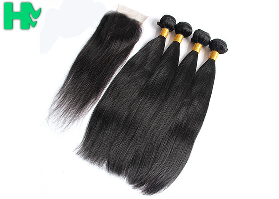 Grade 10A 100% Human Brazillian Hair Extensions Natural Color With 4x4 Closure